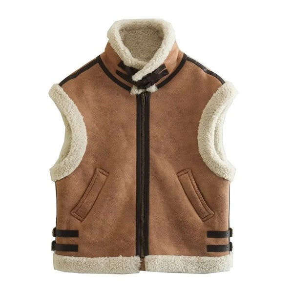 The Telluride Brown Faux Suede and Shearling Vest