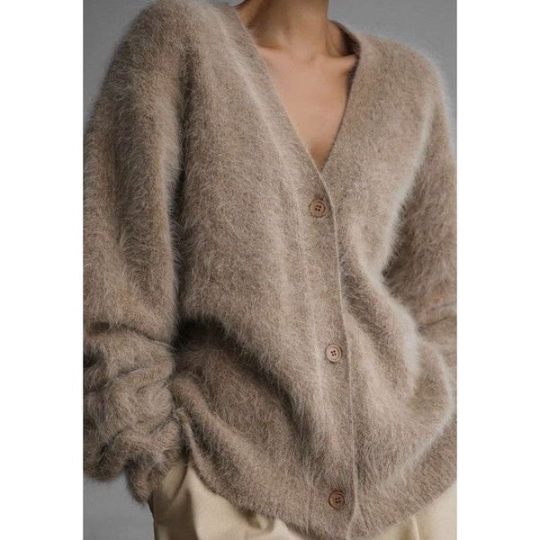 The Fuzzy Oversized Button Front Cardigan In Beige, Gray, Ivory Or Light Gray