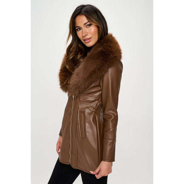 The Belgrade Brown Faux Leather & Fur Jacketf