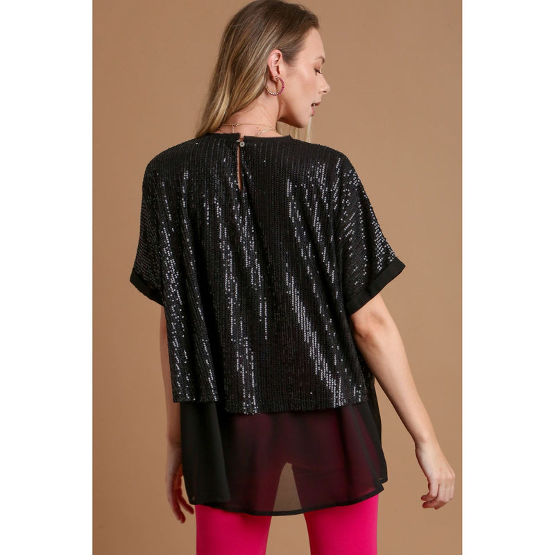 The Cheers To That Sequin Black Tunic Top