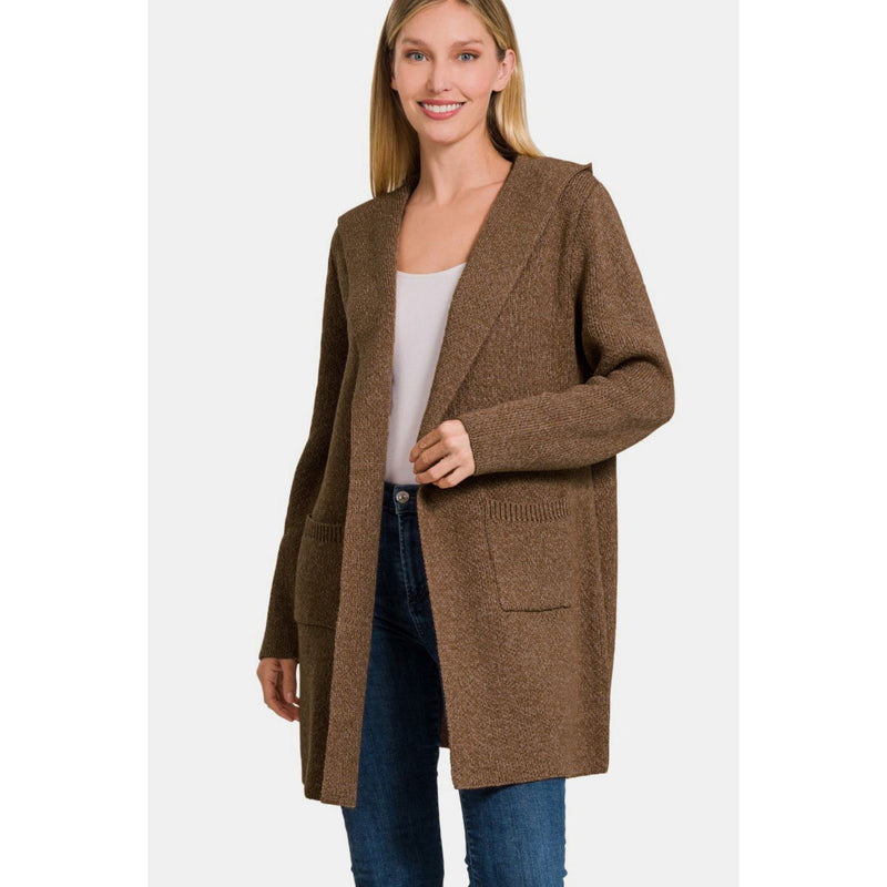 The Heather Chestnut Hooded Open Front Cardigan