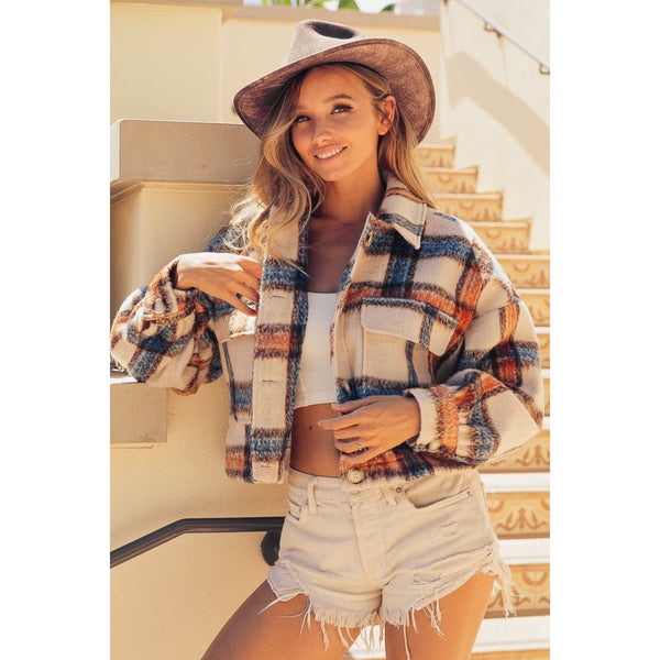 The Ojai Brushed Plaid Crop Jacket with Pockets