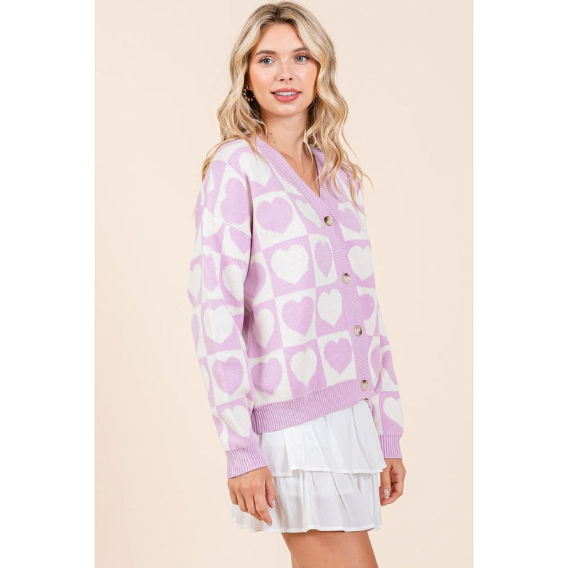 The Checkered Heart Lilac Button Down Cardigan