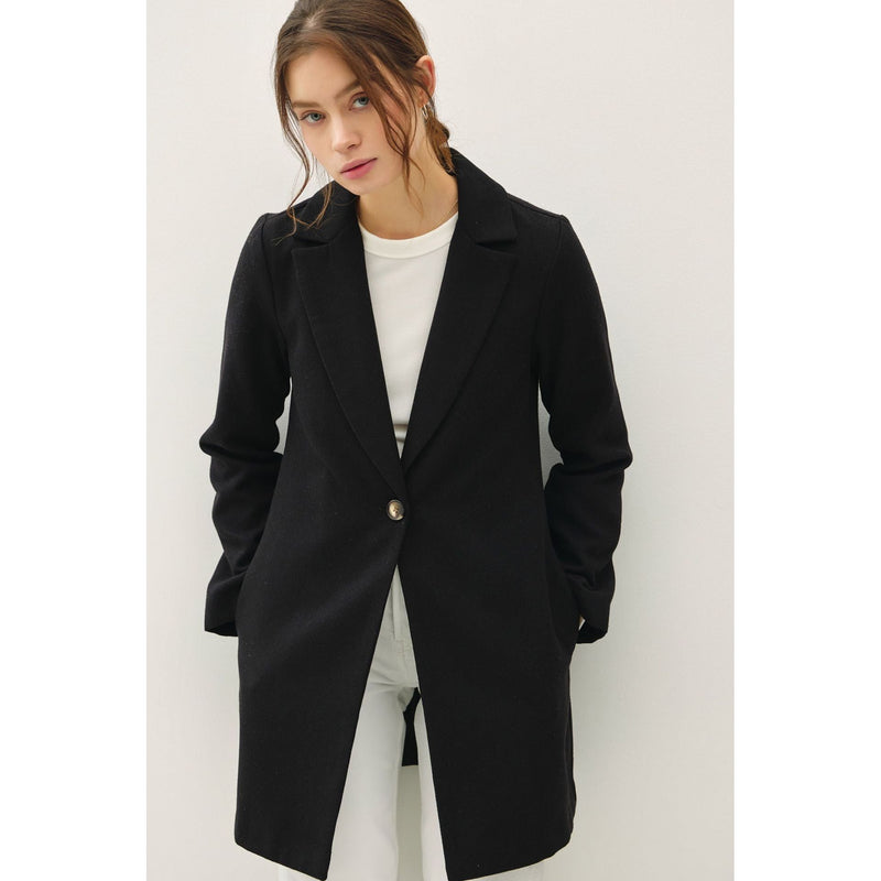 The Slate Black Single Button Coat with Pockets