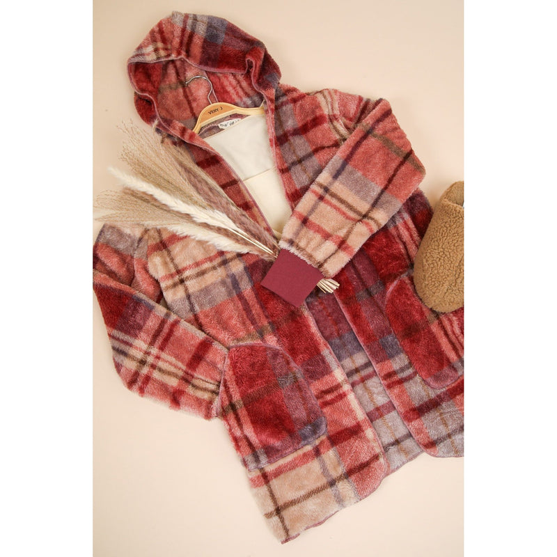 The Fireside Brick Fuzzy Plaid Hooded Jacket