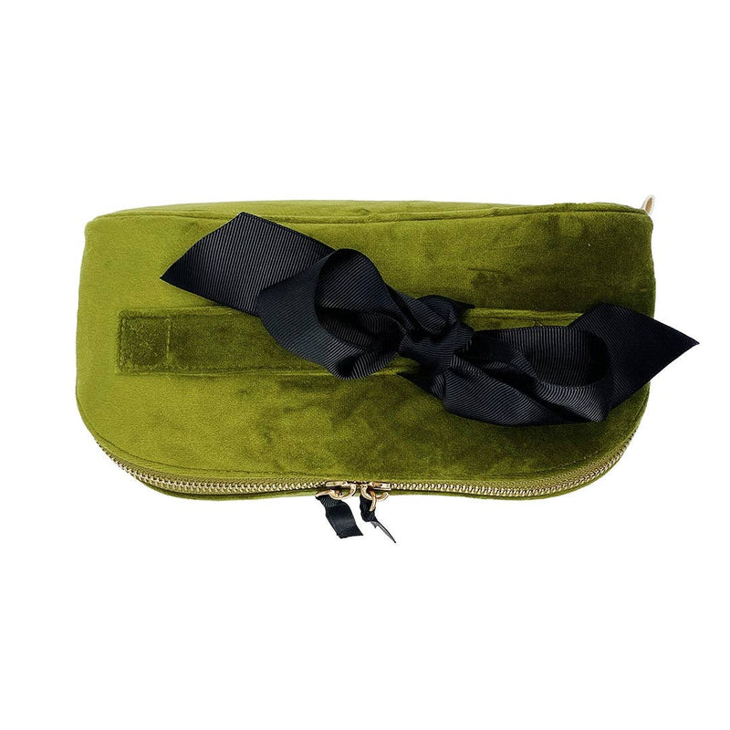 The Accordion Makeup & Toiletry Case In Green Velvet