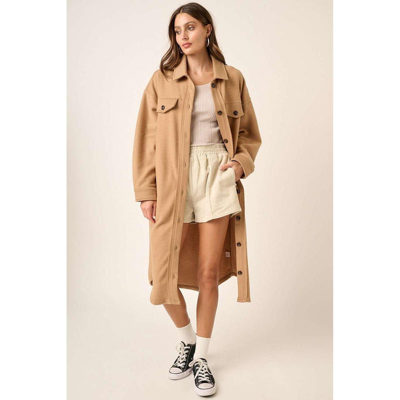 The Replay Camel French Terry Longline Shacket