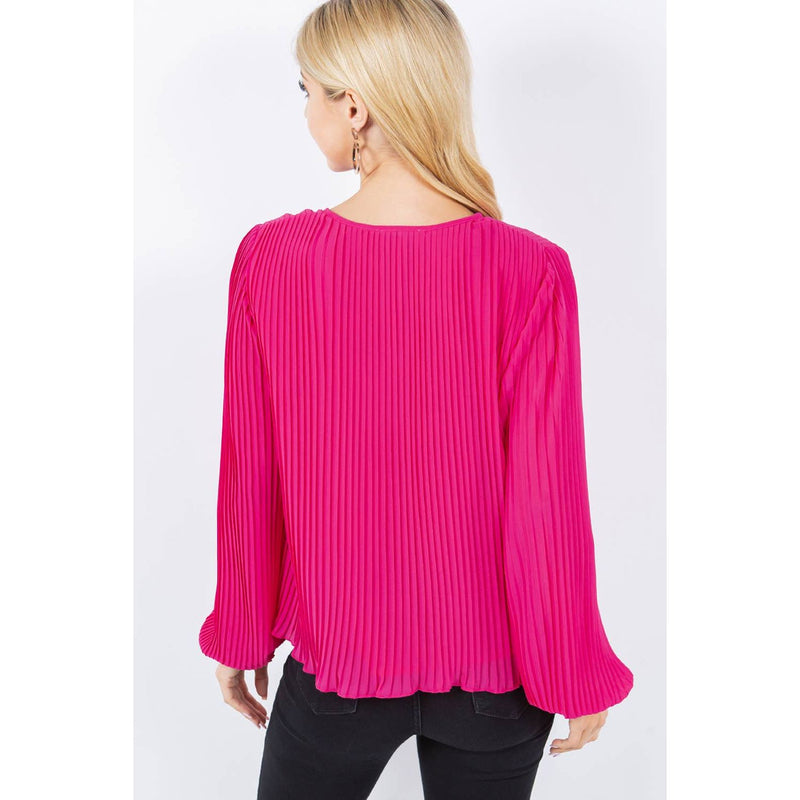 The Iva Fuchsia Pleated Top