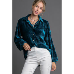 The Serenade Teal Velvet Plisse Top