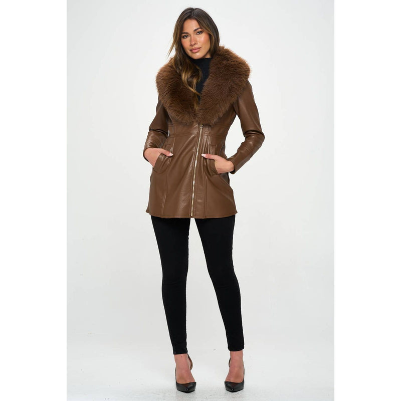 The Belgrade Brown Faux Leather & Fur Jacketf