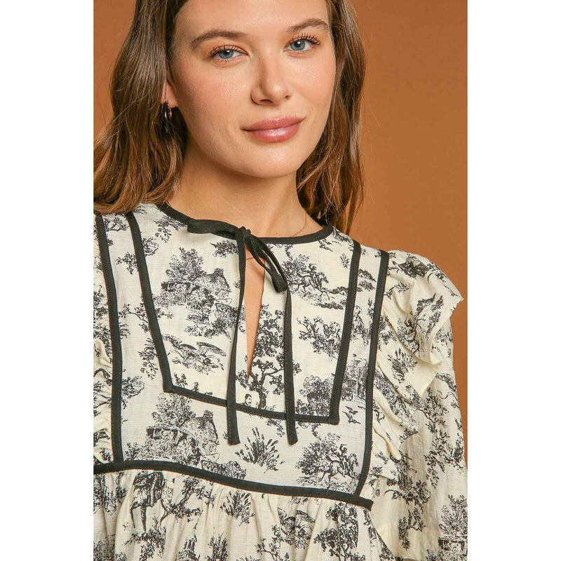 The Avignon Cream/Black Toile Print Top