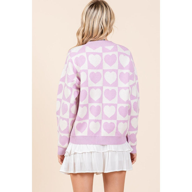 The Checkered Heart Lilac Button Down Cardigan