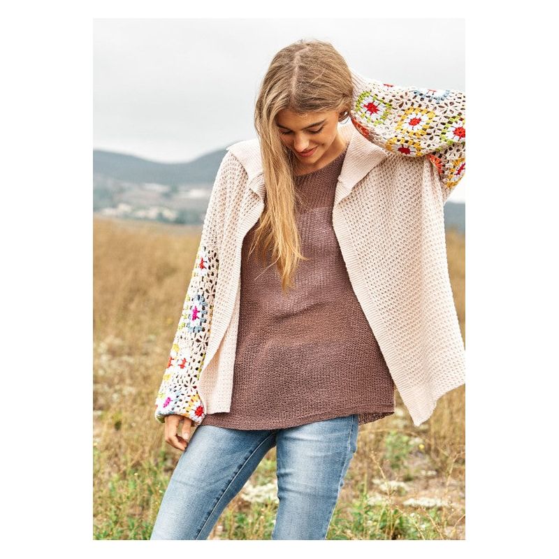 The Floral Crochet Sleeve Knit Cardigan in Rust or Cream