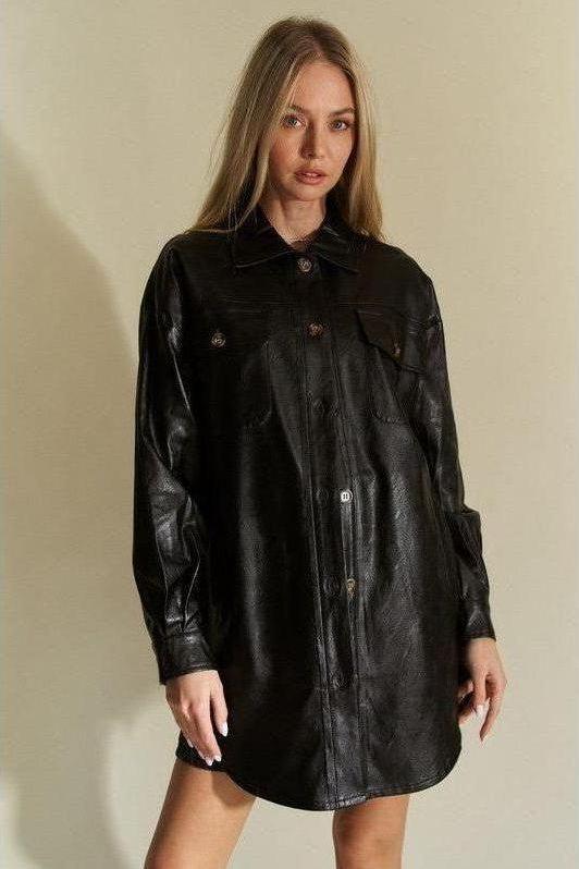 The Melrose Black Faux Leather Shacket