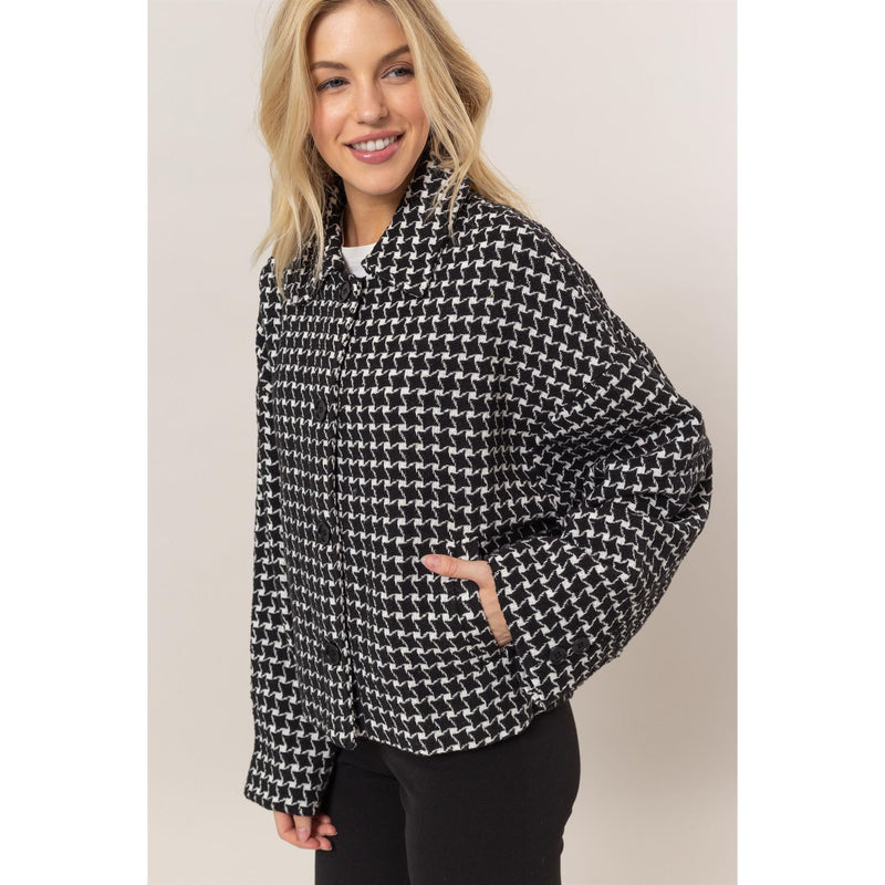 The Jill Black/White Houndstooth Oversized Shacket