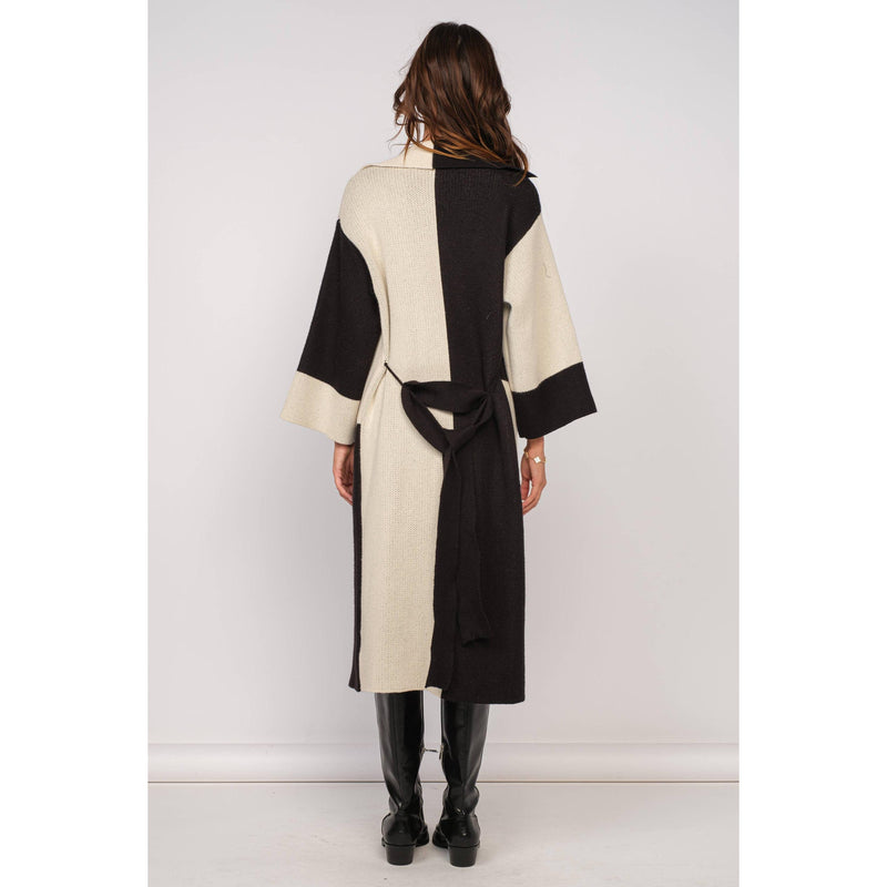 The Alexa Black/Cream Longline Belted Cardigan