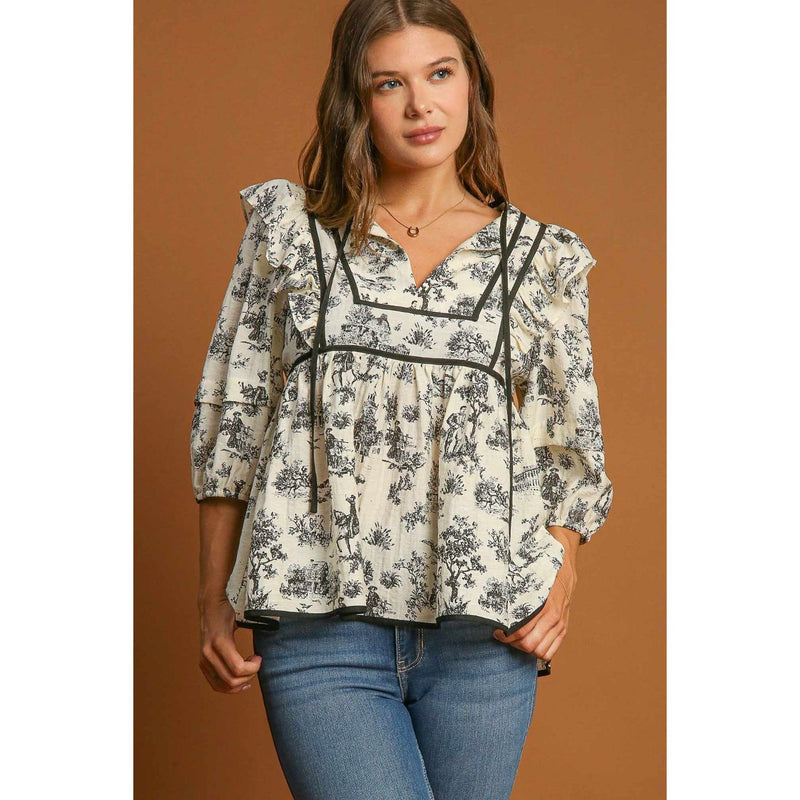 The Avignon Cream/Black Toile Print Top