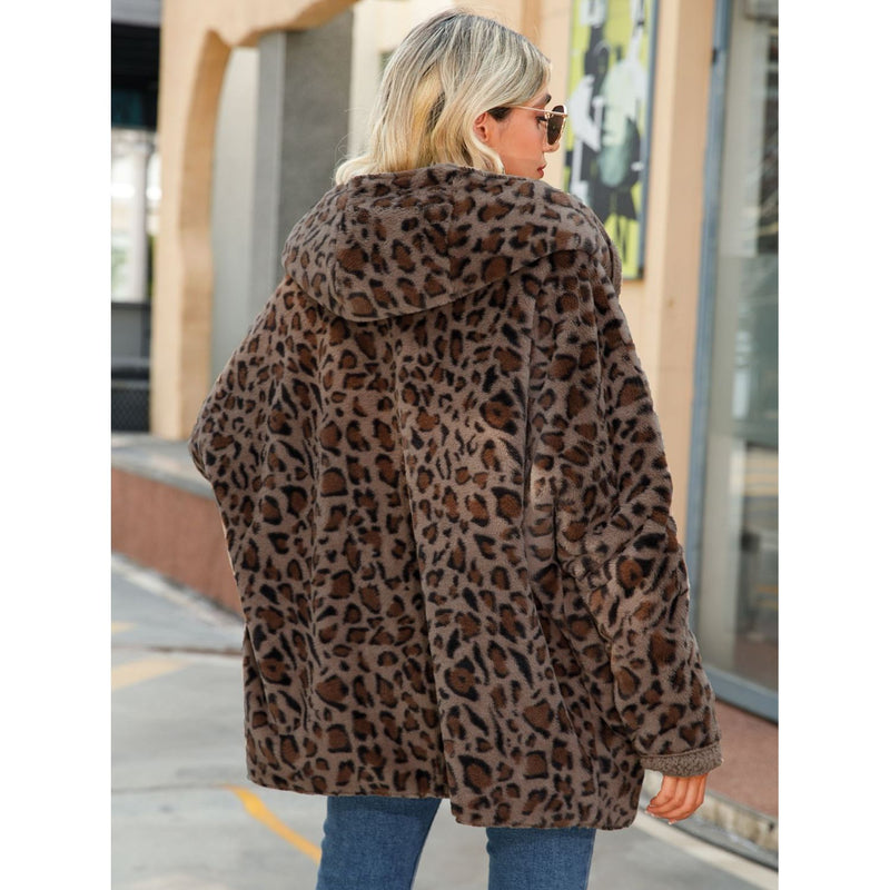 The Let's Get Cozy Brown Leopard Hooded Coat with Pockets