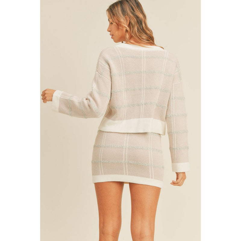 The Mable Blush Plaid Two Piece Cardigan and Mini Skirt Knit Set