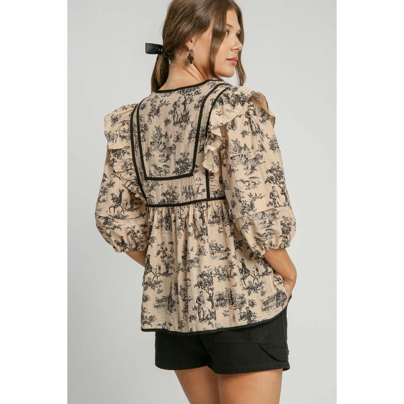 The Avignon Taupe/Black Toile Babydoll Top