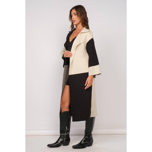 The Alexa Black/Cream Longline Belted Cardigan