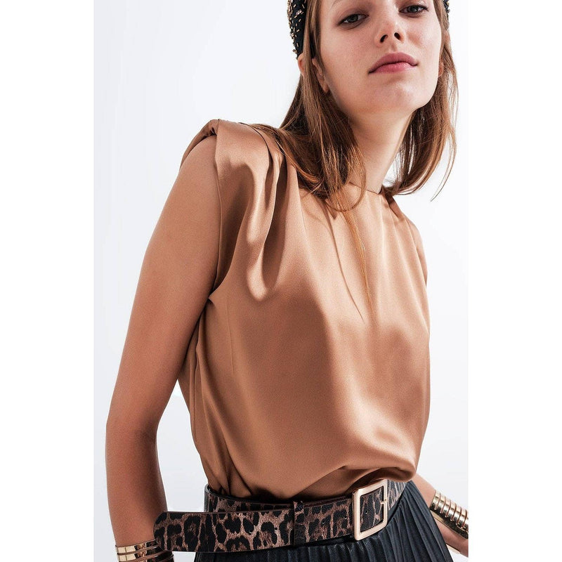 The Nonchalant Bronze Sleeveless Satin  Top