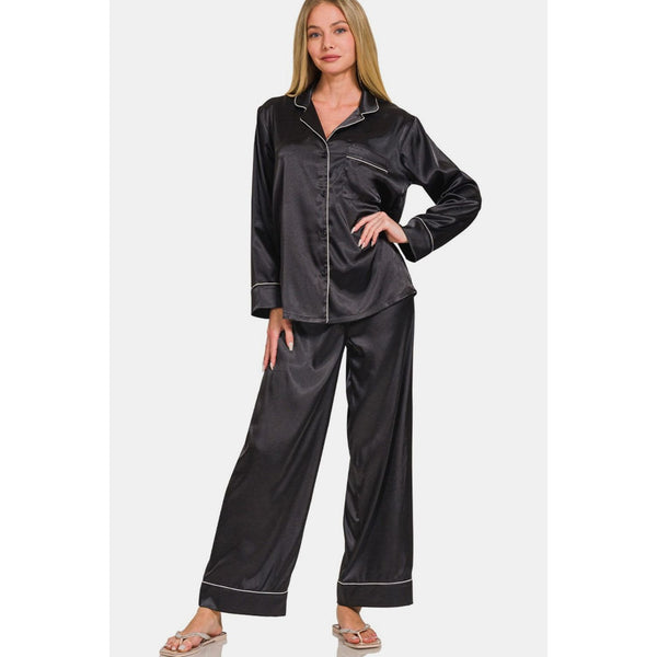 The Satin Pajama Set In Black