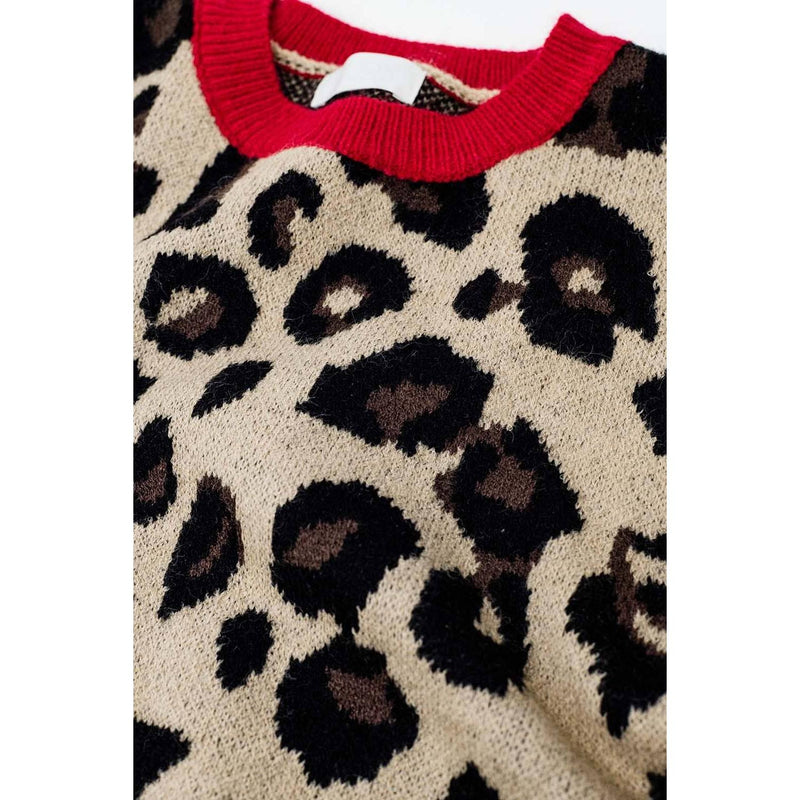 The Myra Leopard Crew Neck With Red Detail