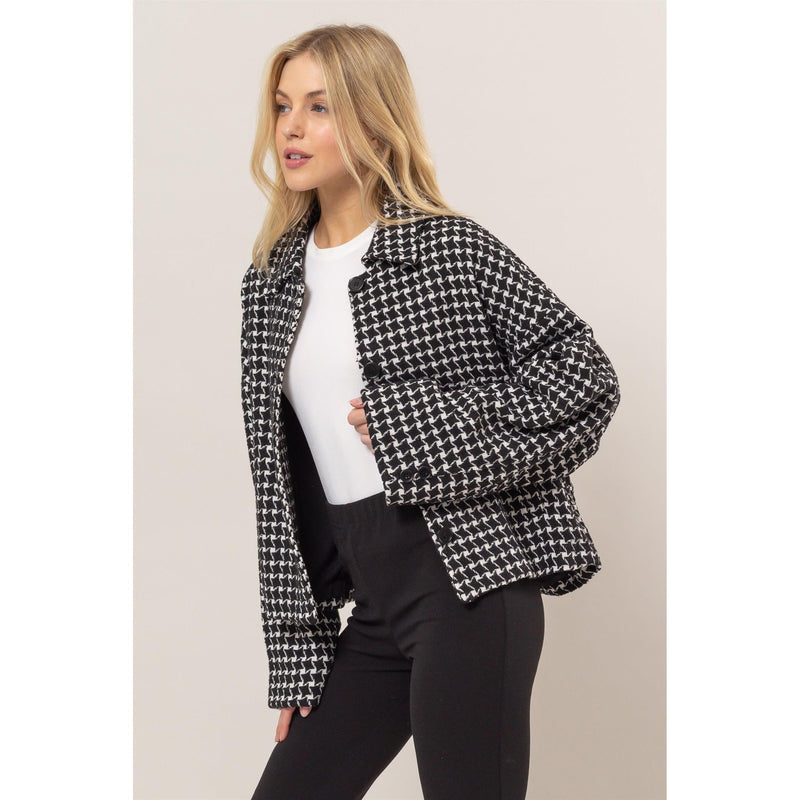 The Jill Black/White Houndstooth Oversized Shacket