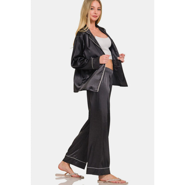 The Satin Pajama Set In Black