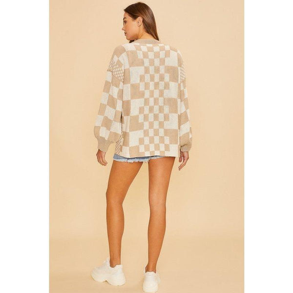 The Checkerboard Tan Open Front Cardigan