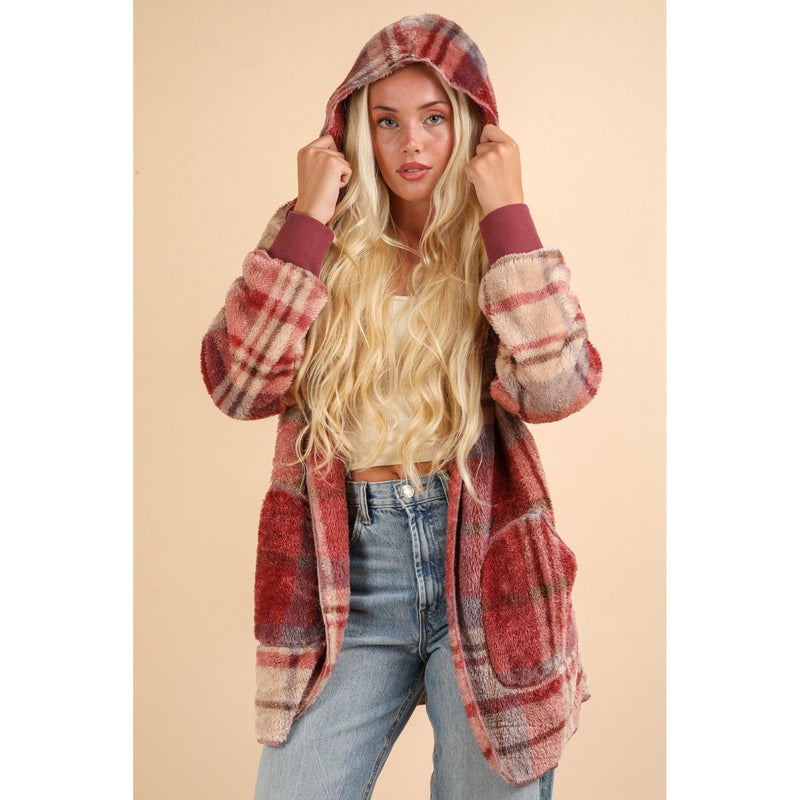 The Fireside Brick Fuzzy Plaid Hooded Jacket