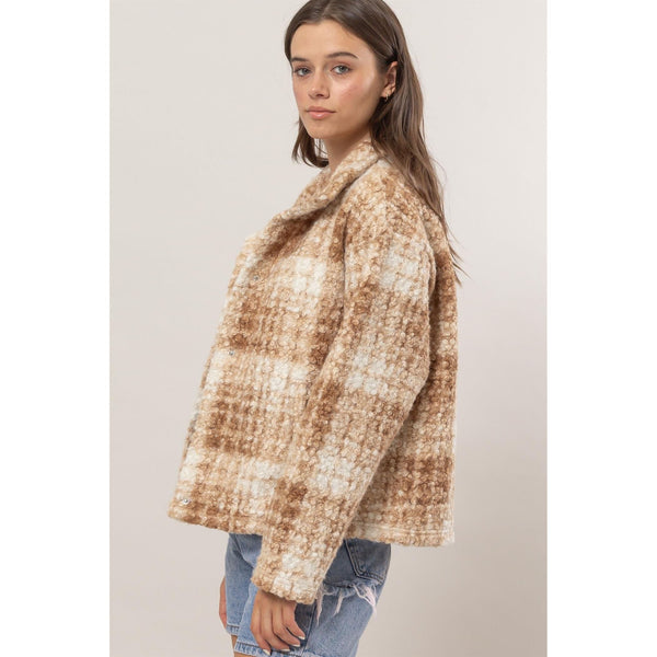 The Hayride Camel Plaid Cozy Jacket with Pockets