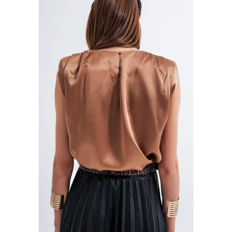 The Nonchalant Bronze Sleeveless Satin  Top