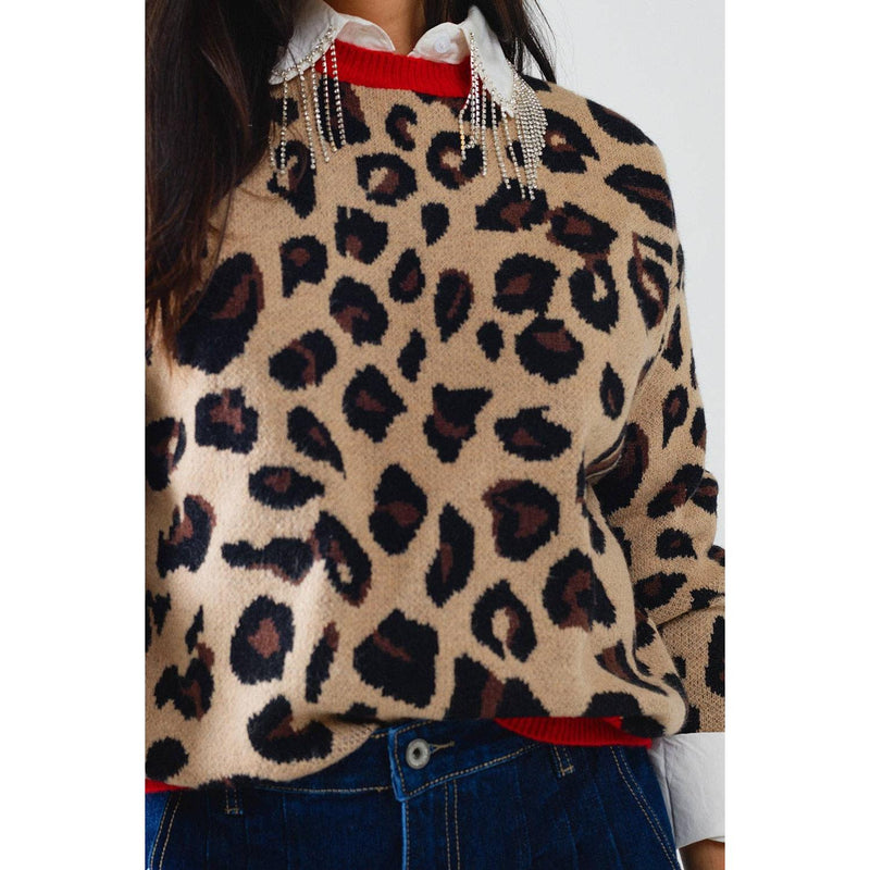 The Myra Leopard Crew Neck With Red Detail