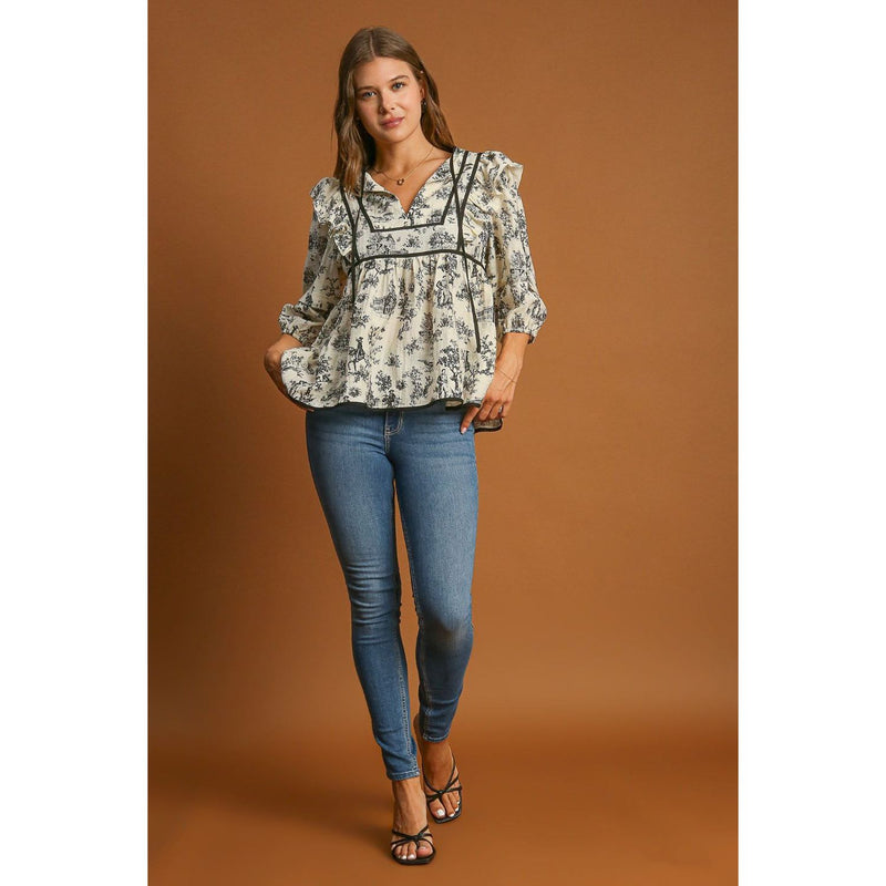 The Avignon Cream/Black Toile Print Top