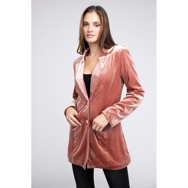 The Belina Velvet Blazer In Champagne Or Dusty Rose