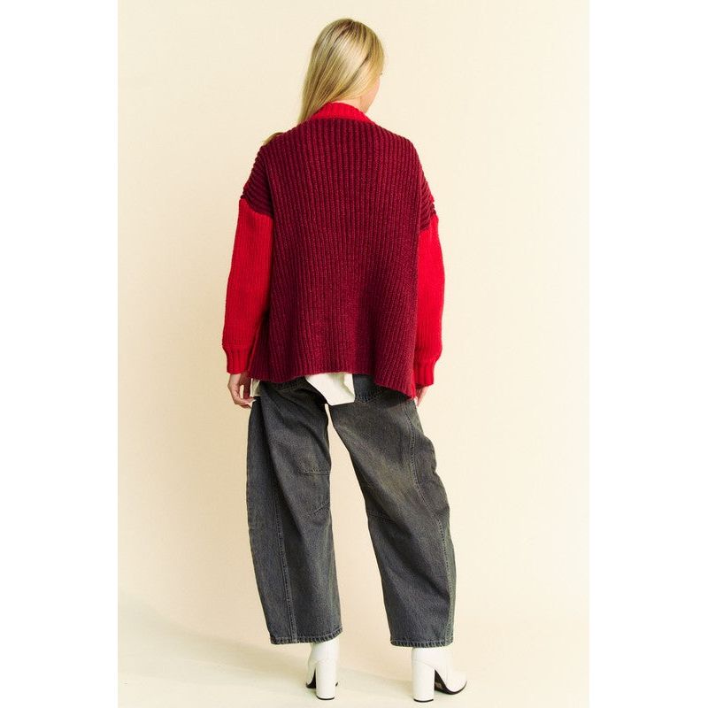 The Cardiff Red/Burgundy Color Block Cardigan