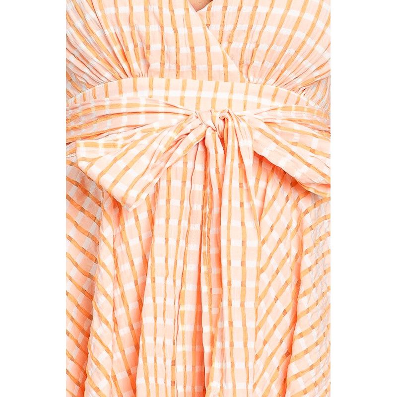 The Lydia Orange & White Tie Front Flounce Hem Romper