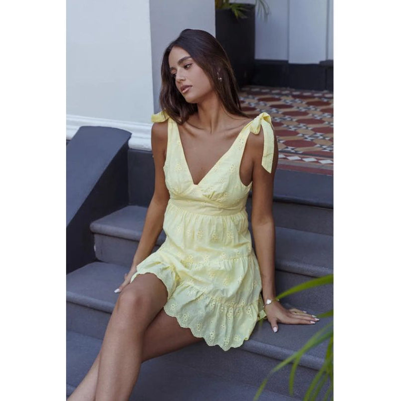 The Amalfi Yellow Eyelet Mini Dress