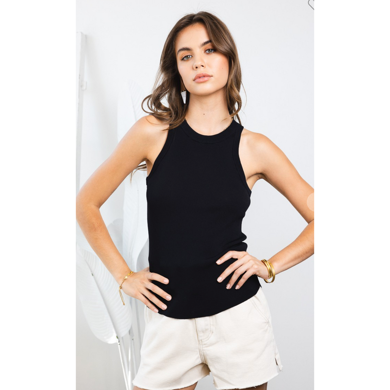 The Giselle Black Classic Ribbed Tank Top