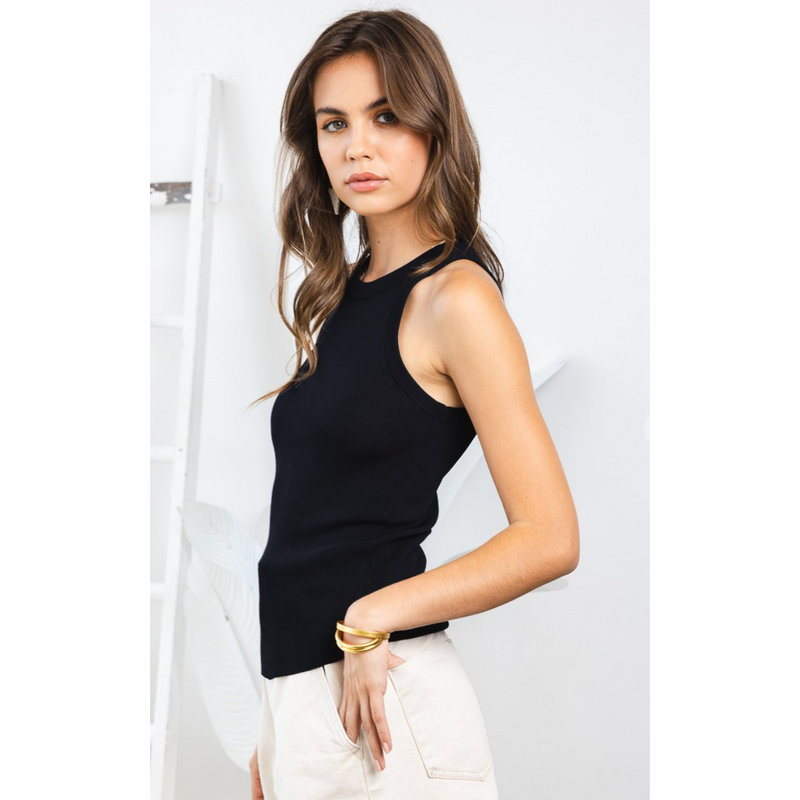 The Giselle Black Classic Ribbed Tank Top