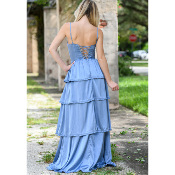 The Sola Blue Corset Tiered Maxi Dress