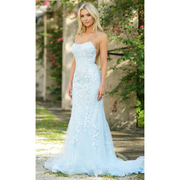 The Fairytale Light Blue Applique and Gem Embellished Tulle Gown