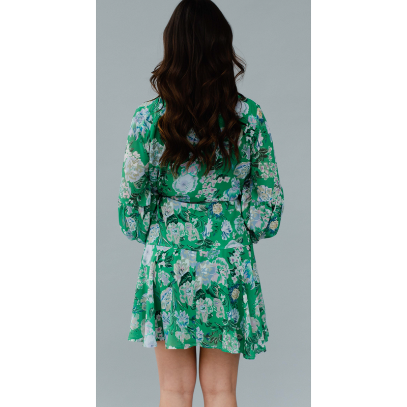 The Bloom Green Floral Balloon Sleeve Dress