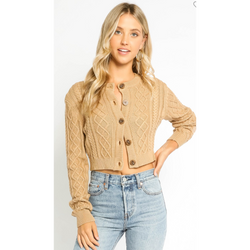 The Bailey Camel Cable Knit Cropped Cardigan Sweater