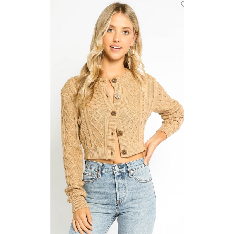 The Bailey Camel Cable Knit Cropped Cardigan Sweater – Cason Couture