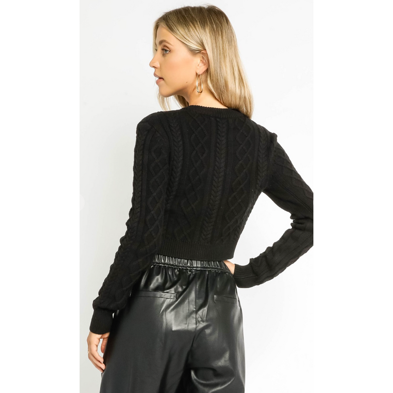 The Bailey Black Cable Knit Cropped Cardigan Sweater