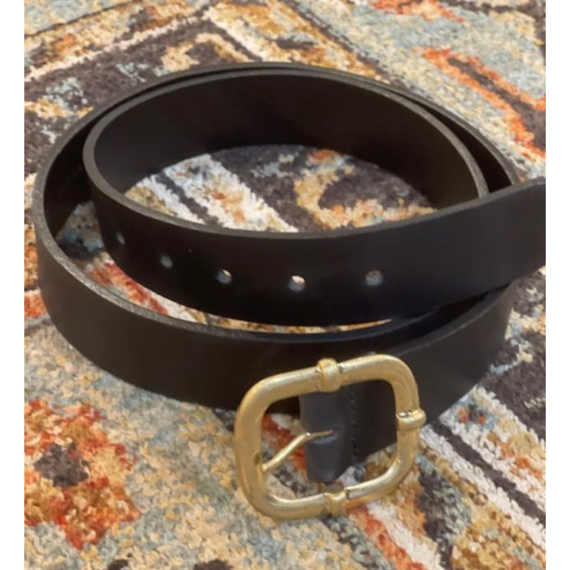 The Durango Black Leather Matte Gold Buckle Belt