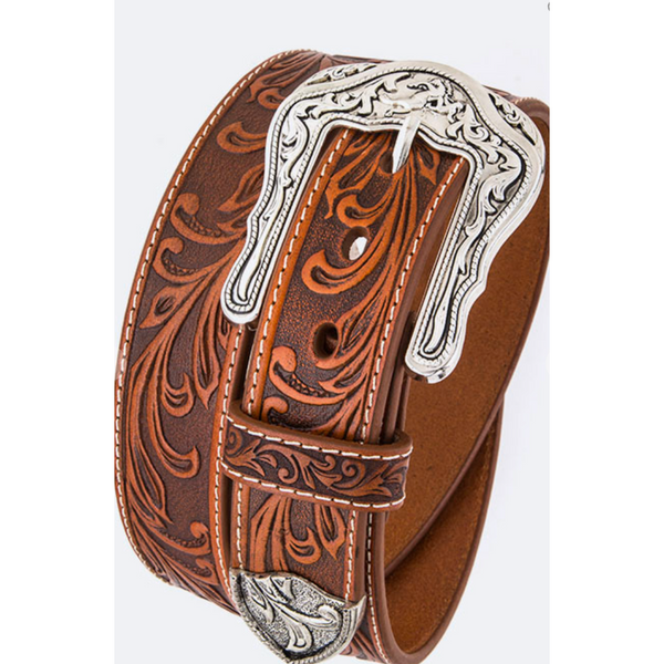The Sedona Saddle Leather Silver Buckle Belt